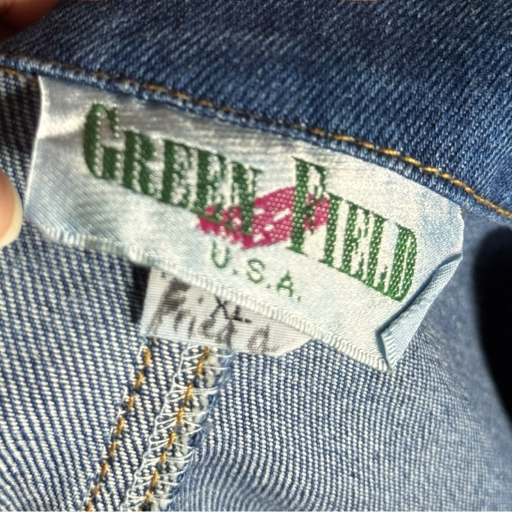 Green Field Studded Denim 90s Vintage Celestial Jacket - Picture 13 of 14